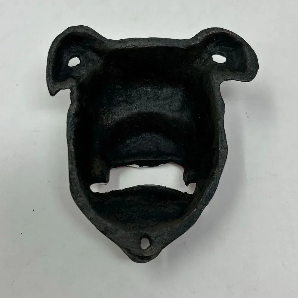 Vtg Bulldog Bottle Opener Cast Iron Wall Mount Bar Decor Pitbull Dog Mask 4